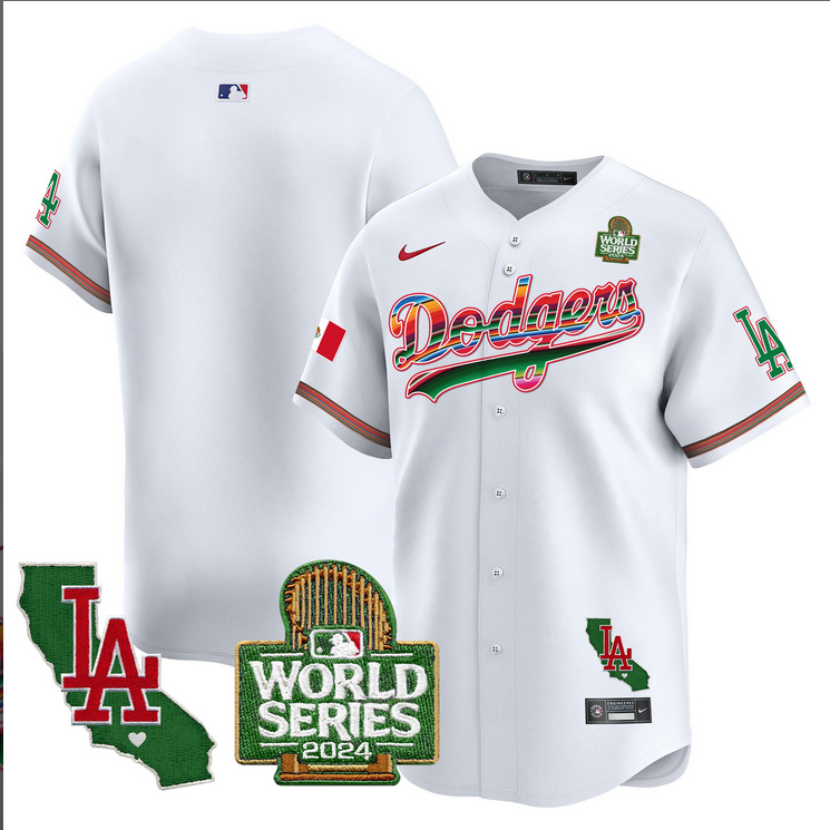 Men MLB Mexico Los Angeles Dodgers blank white 2024 World Series Champions Patch Jersey 2024110 style 2